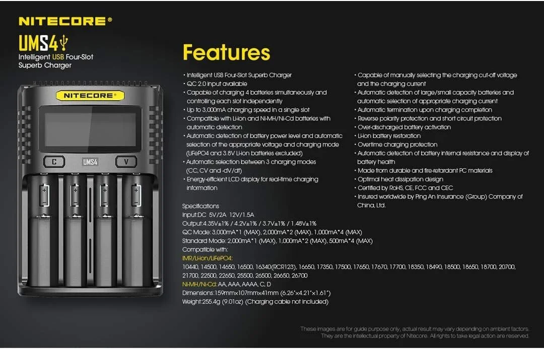 Универсальное Зарядное Устройство Nitecore UMS4, 3000 мА USB, Черный, фото №5 Универсальное Зарядное Устройство Nitecore UMS4, 3000 мА USB, Черный, фото №5
