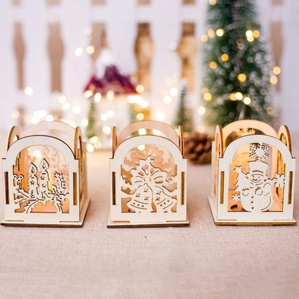 Подсвечник SOLUSTRE Christmas Tea Light Holder Деревянный Подсвечник Неокрашенный DIY Ремесла Роспись Полый Снеговик 2 Штуки Рождественский Декор, фото №7