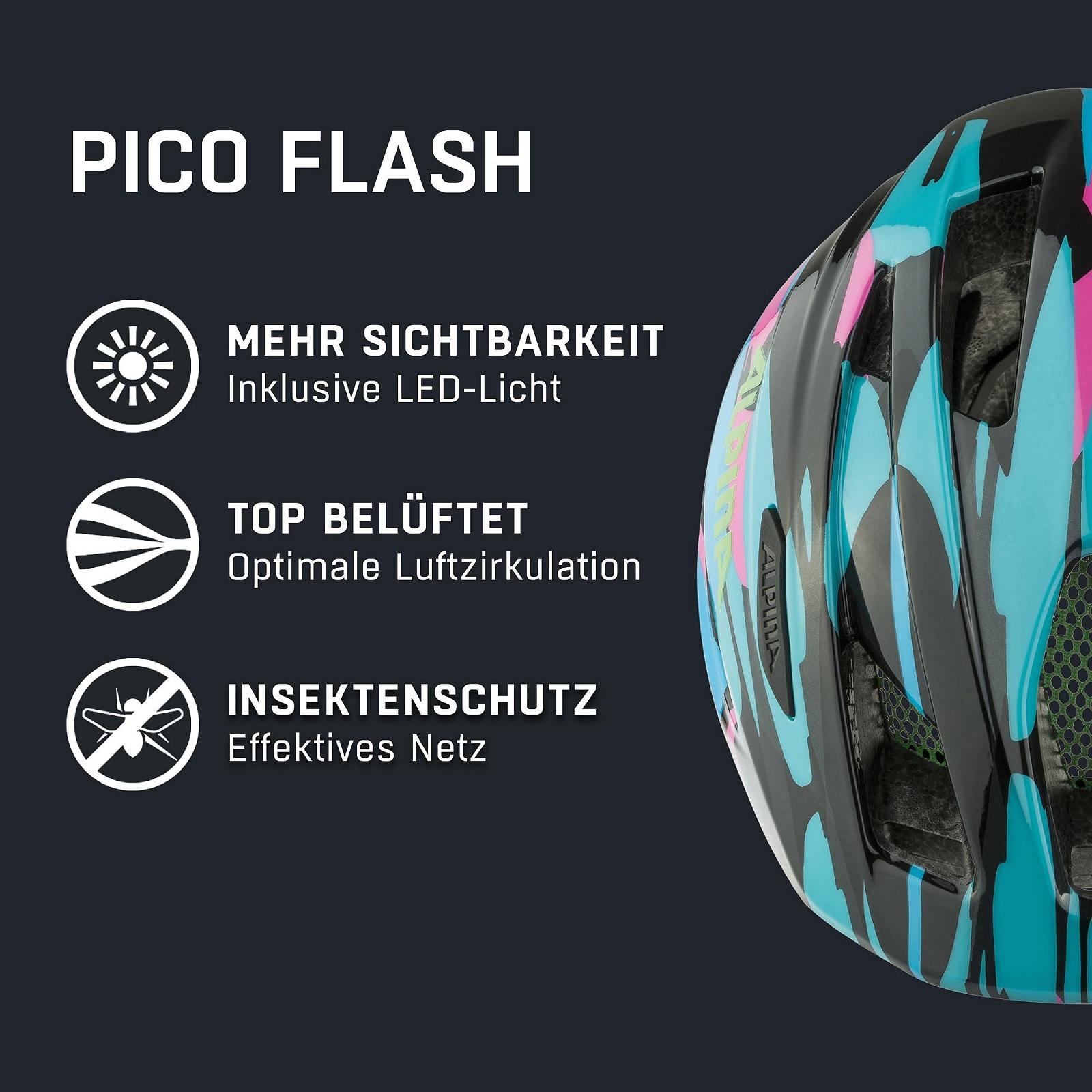 Шлем ALPINA PICO Flash для детей, с подсветкой, легкий и прочный, с сеткой от насекомых, фото №2