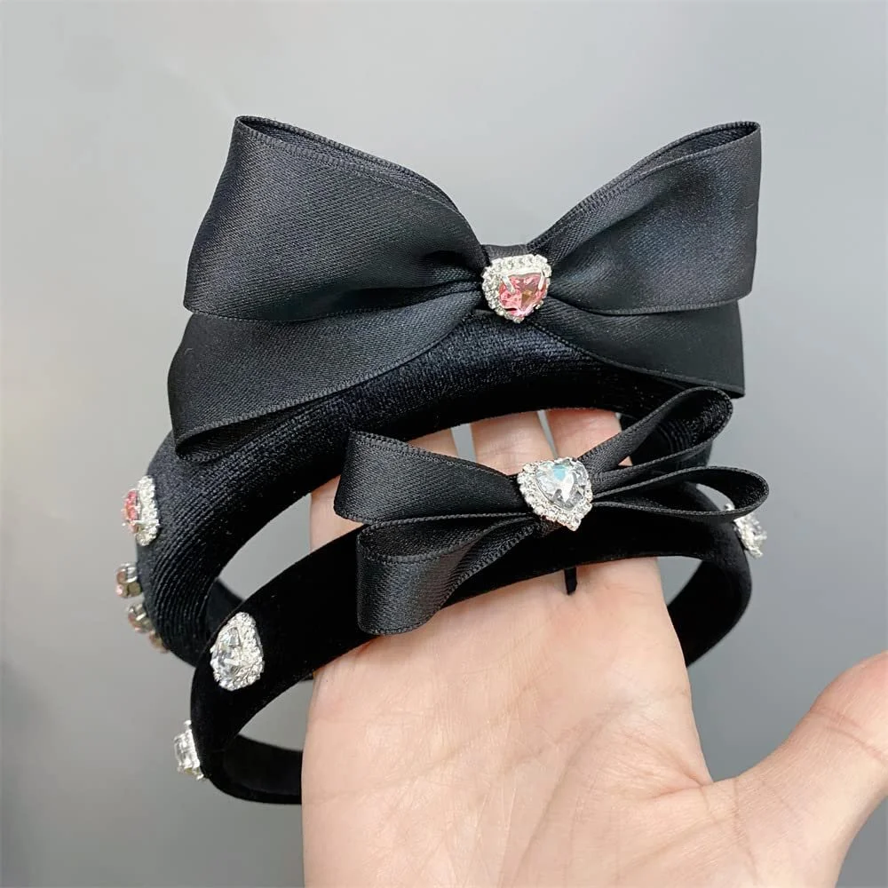 Обруч на голову з бантом і стразами у формі серця Чорний, S, фото №2 Обруч на голову з бантом і стразами у формі серця Чорний, S, фото №2