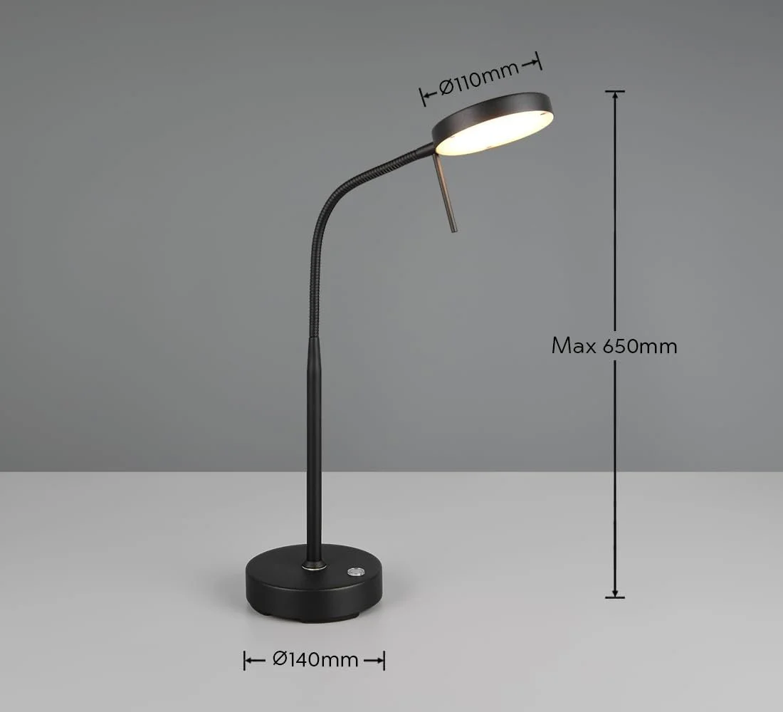 Настільна світлодіодна лампа Reality Leuchten Moreno R54561132 метал матовий чорний 3 Вт LED акумулятор із зарядною станцією сенсорний димер регульована колірна температура, фото №6