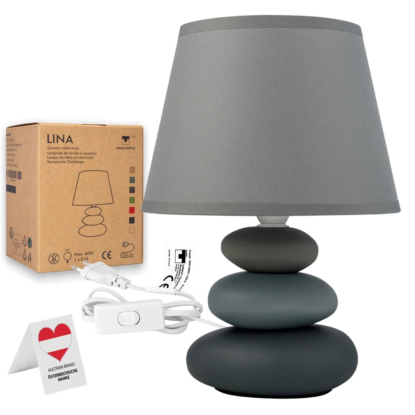 Настільна лампа Urban Lifestyle Lina Ceramic E14 LED Grey Matt, фото №1