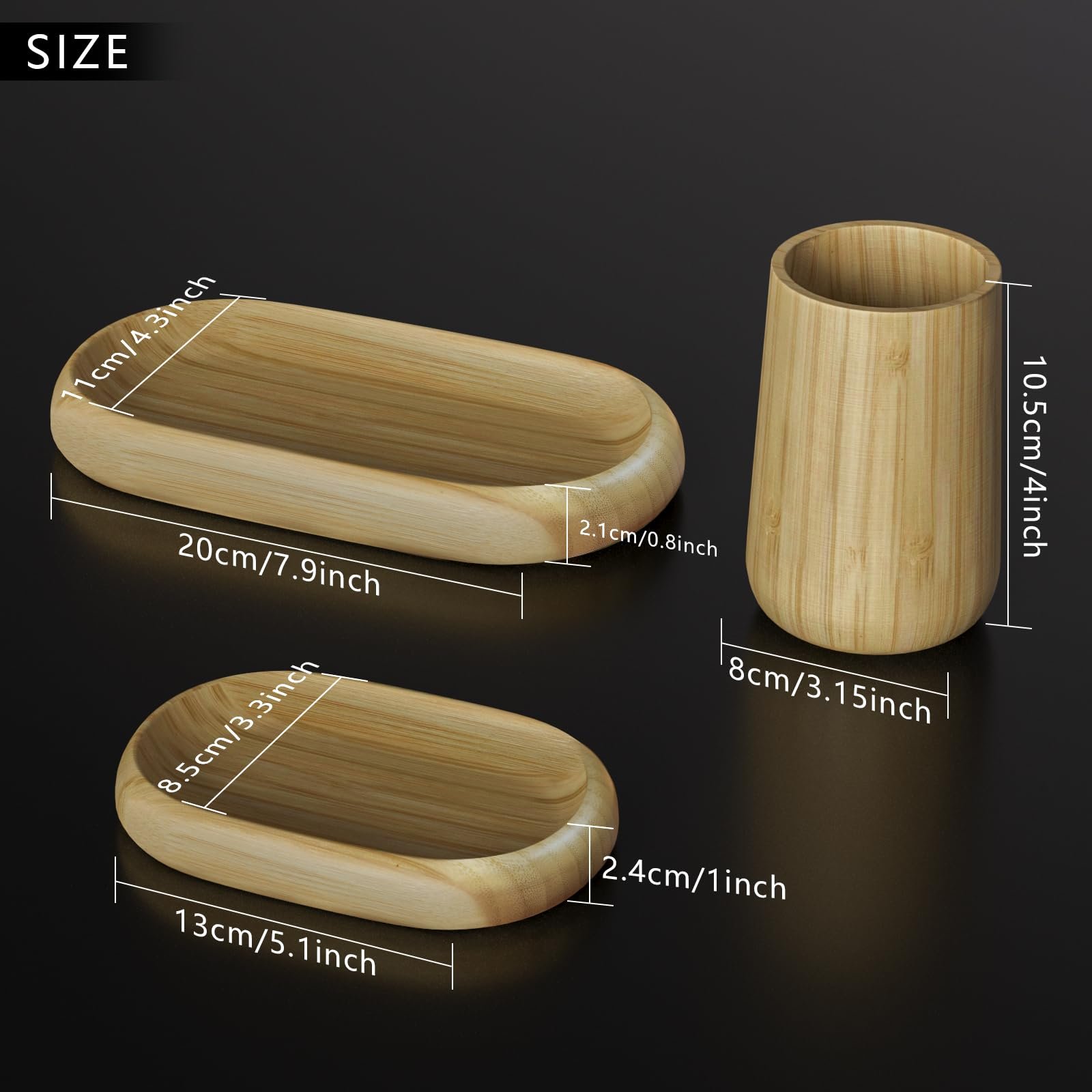 Набір аксесуарів для ванної кімнати Asashizen Retro Bamboo, 4 предмети мильниця, дозатор мила, піднос, стакан для полоскання рота, фото №8
