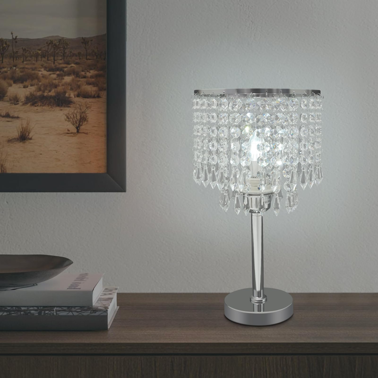 Настільна лампа кришталева E27 на круглій основі Срібляста, фото №4