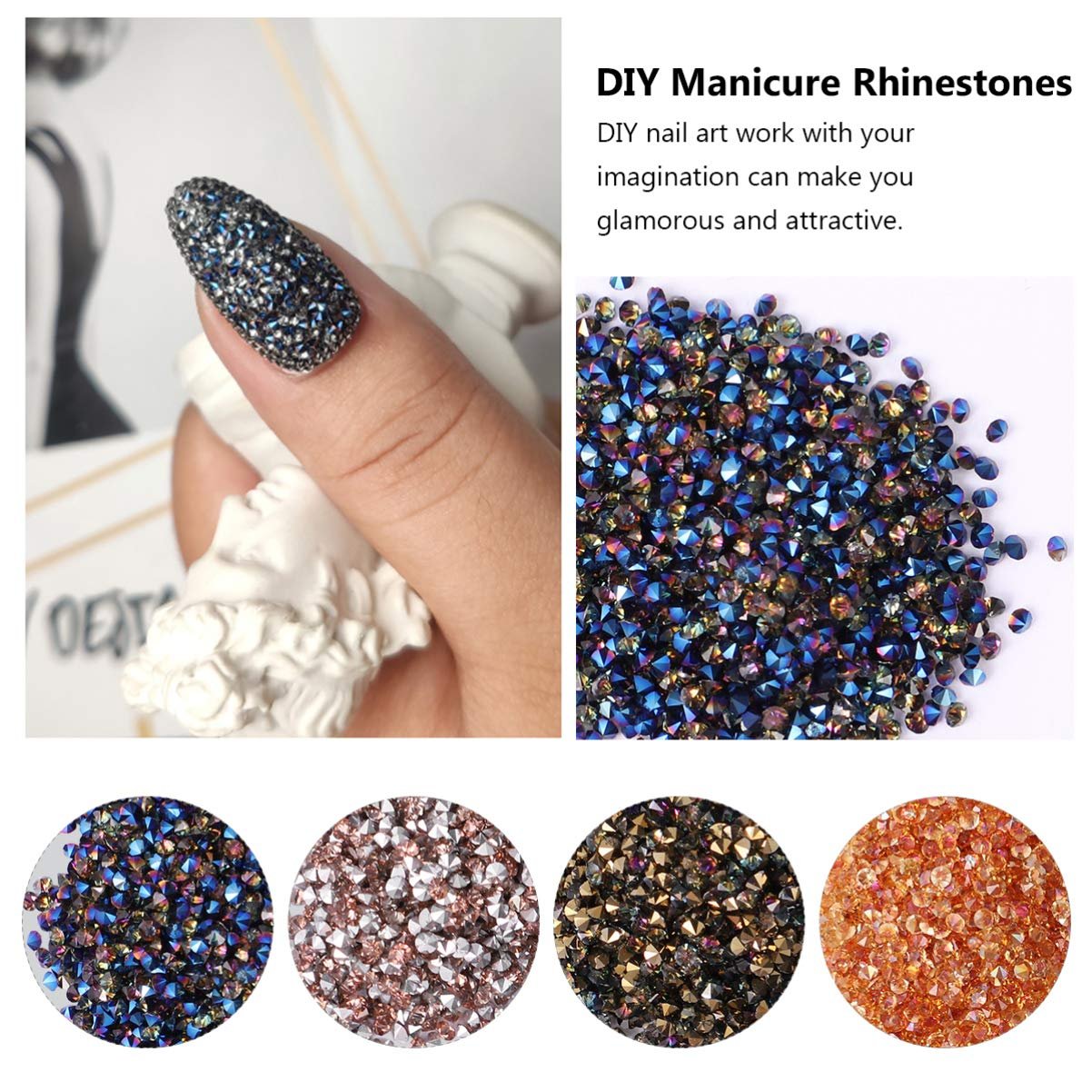 Стрази для нігтів 4 упаковки по 5760 штук Срібні, фото №8