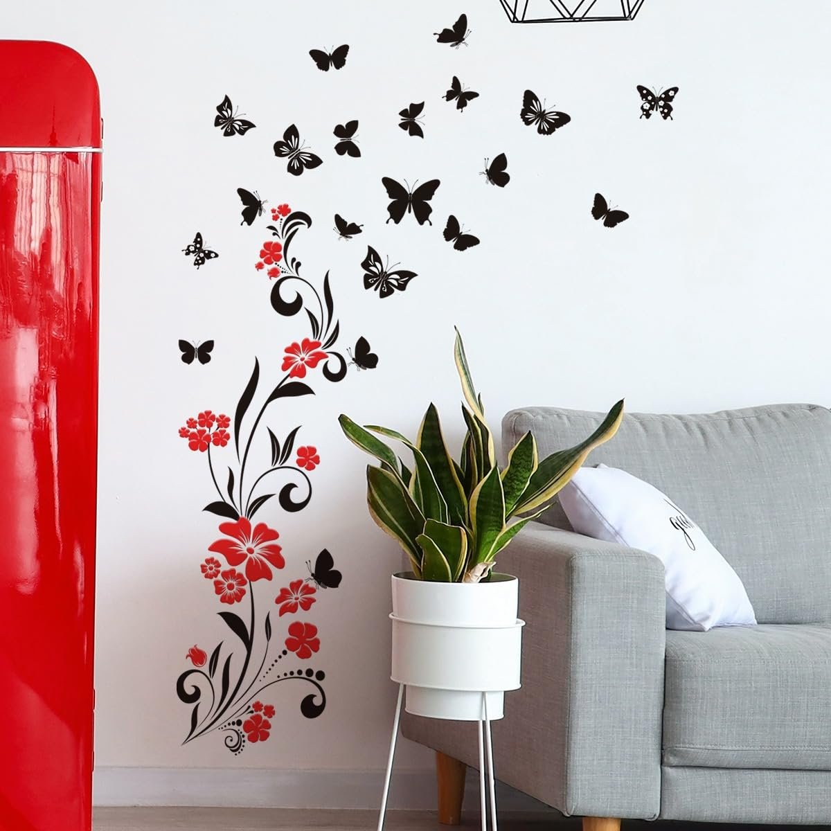 Наклейка на стіну Квіти з метеликами Флористична Чорно-червона 118 x 80 см ПВХ, фото №5 Наклейка на стіну Квіти з метеликами Флористична Чорно-червона 118 x 80 см ПВХ, фото №5