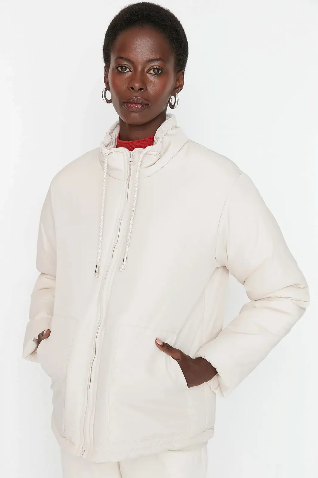 Женское зимнее пальто TRENDYOL, двубортное, однотонное, фото №2