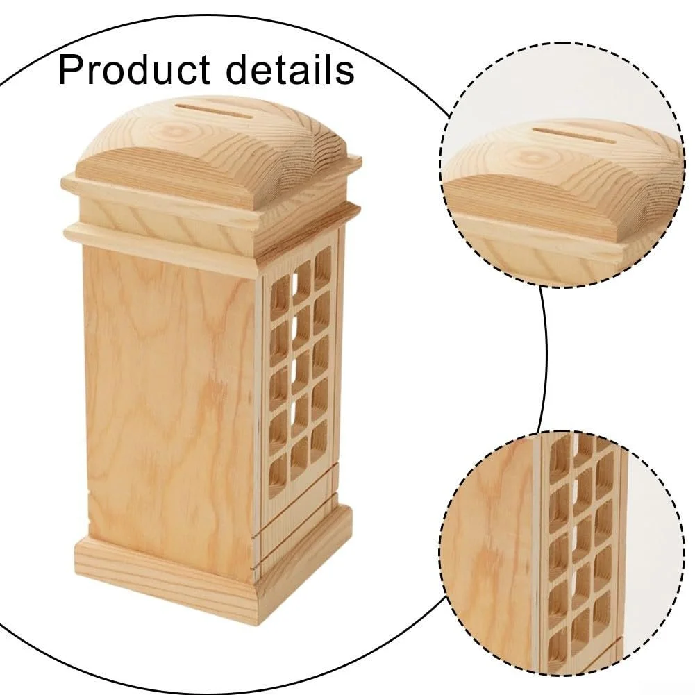 Скарбничка Wooden Telephone Booth Wood Color Paintable, фото №6