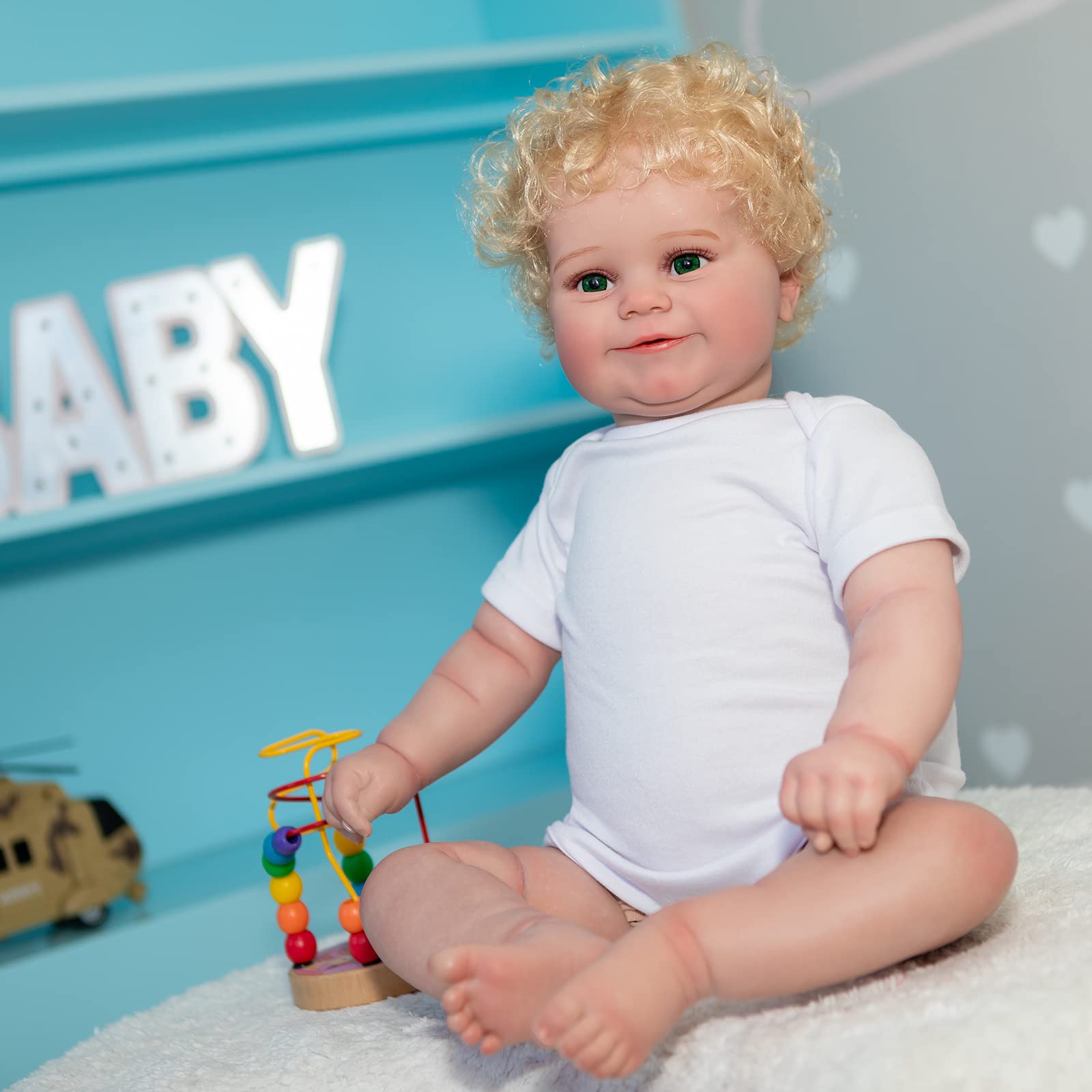 Кукла iCradle Reborn 24 дюйма Мягкий силиконовый винил Реалистичная кукла новорожденного Магнитный рот Блондинка, фото №7