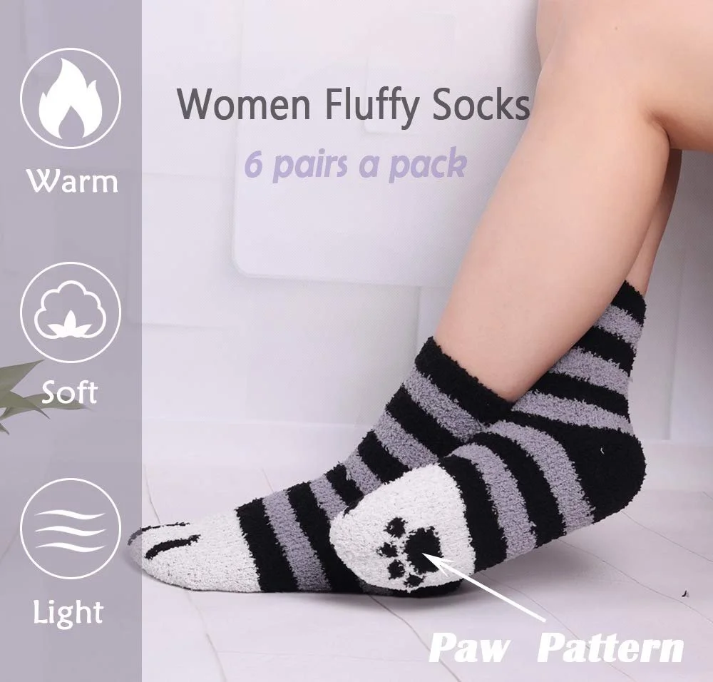 Носки с пальцами Toes Home Cartoon Cuddly Женские - 6 пар супер мягкие пушистые теплые зимние повседневные домашние носки для девочек, фото №3