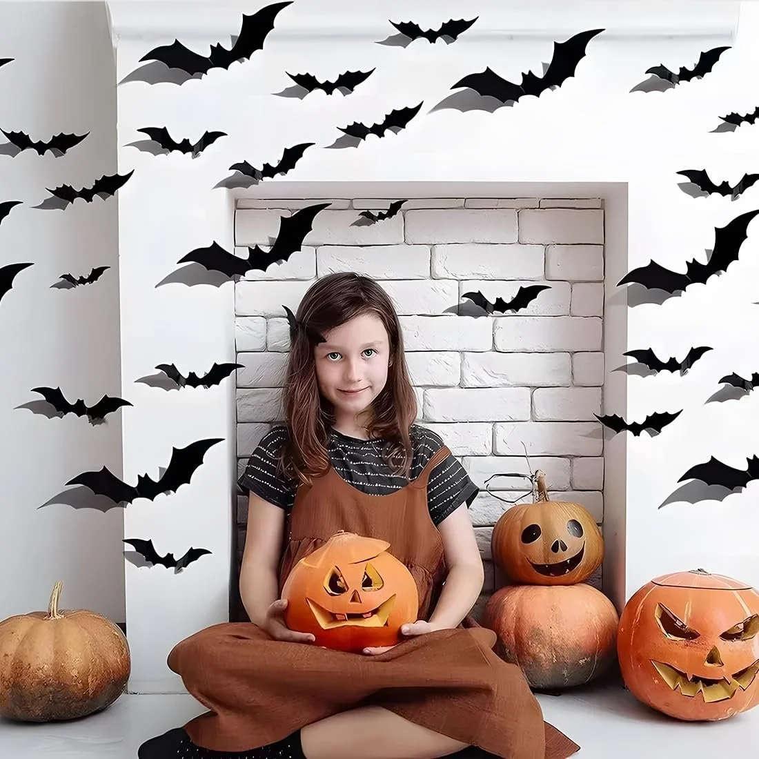 Набір наклейок на стіну Halloween Decoration Set 60 шт. LED Кажан 3D Фіолетовий, фото №4