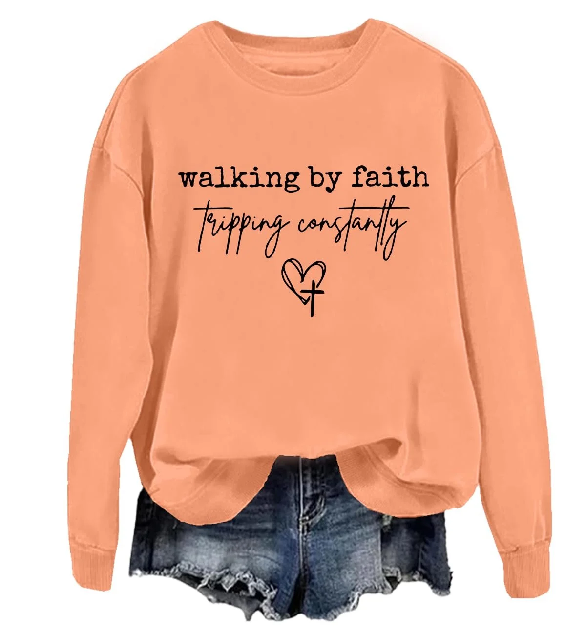 Світшот Walking By Faith Tripping Constantly Кофта з кумедним християнським візерунком Unisex, фото №1