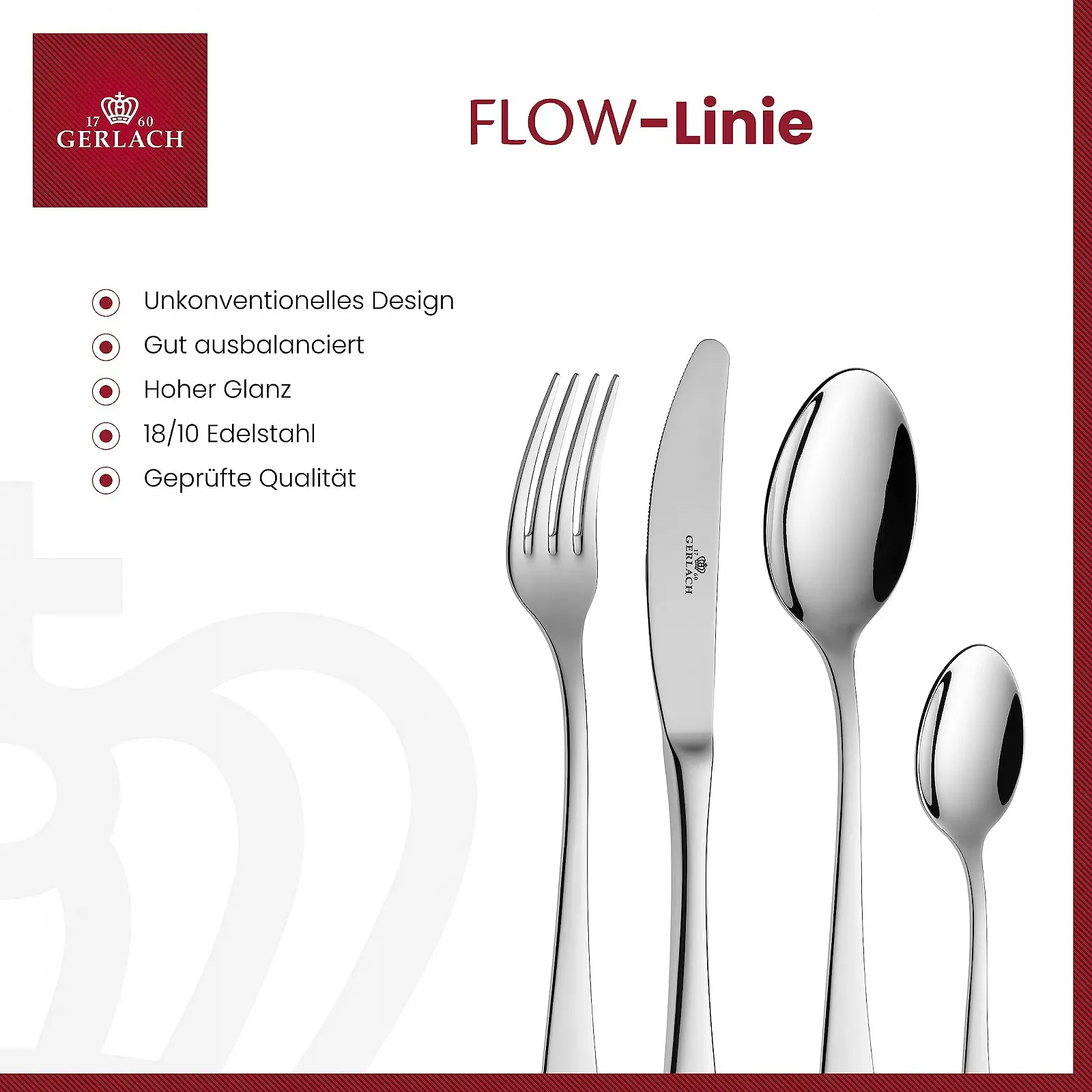 Набір столових приборів Gerlach Flow для 6 осіб 24 шт Срібний, фото №2 Набір столових приборів Gerlach Flow для 6 осіб 24 шт Срібний, фото №2