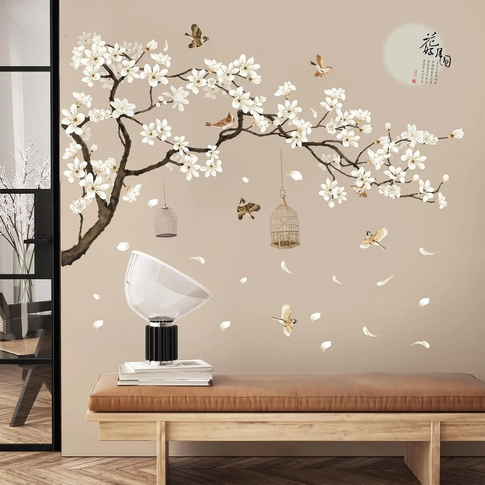 Наклейки на стіну HANLONGYU Квіти Дерево Птахи 127 x 188 см Білий, фото №3