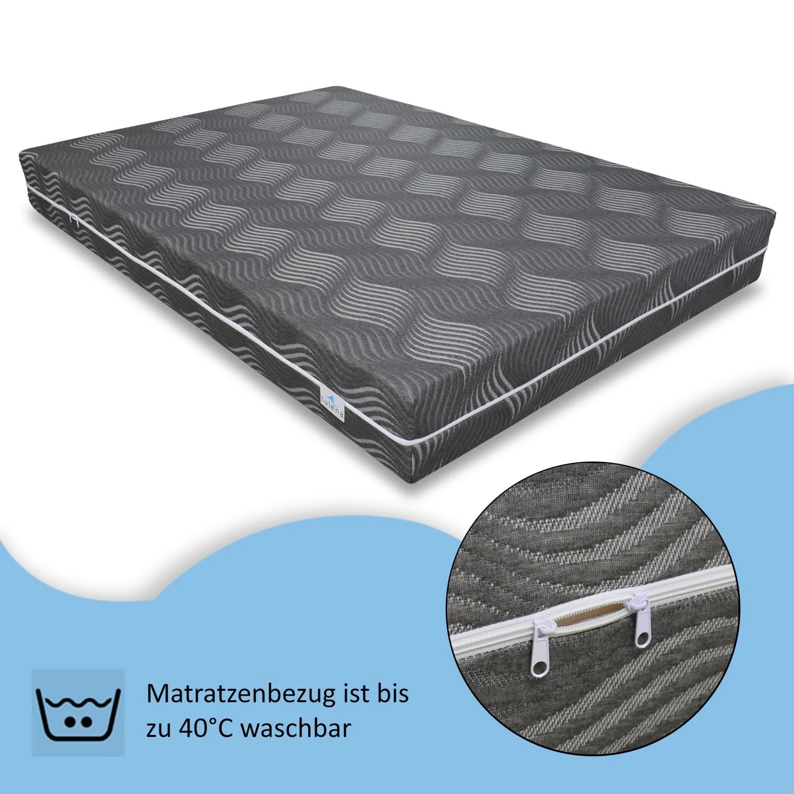 Чехол для матраса TULENA 180 x 200 см Антрацит 18 см высотой, вискозный, можно стирать, с застежкой-молнией, фото №3