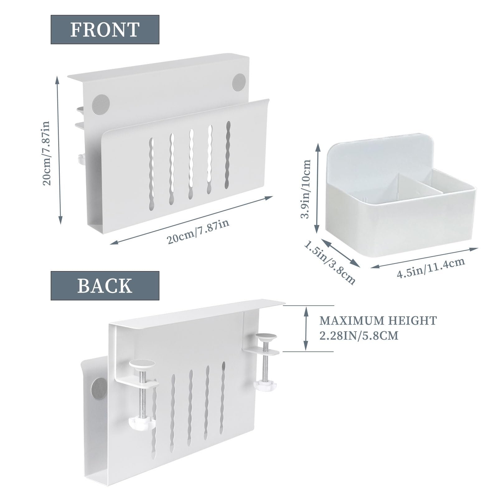 Настольный органайзер для стола Держатель ПК Подвесной стальной органайзер для стола Без сверления Кабельный канал Держатель кабеля с держателем для ручек для офиса дома (одинарный слой белый), фото №2