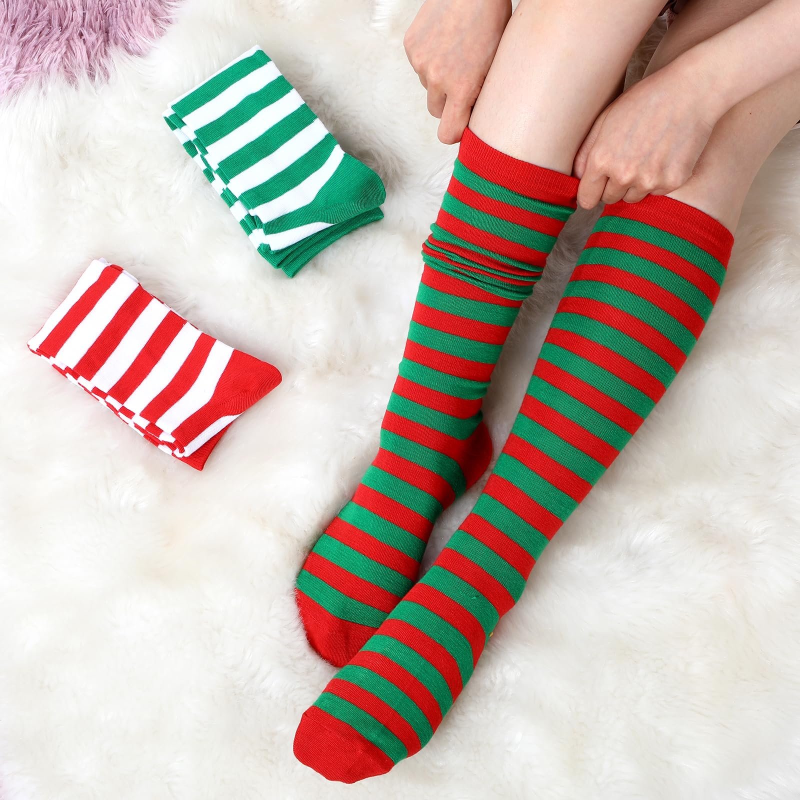Женские рождественские носки, 3 пары, 39-42, гольфы, красный, фото №4