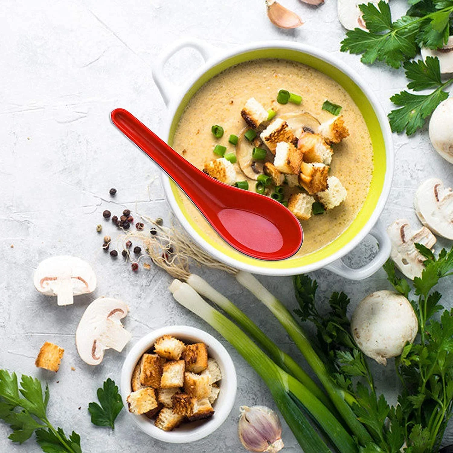 Ложка для супу вонтон пластикова азіатська 8 шт. Червона та чорна, фото №6