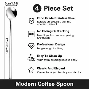 Ложка для латте макиато 4 шт, 17 см, ложка для мороженого, чайная ложка, длинная кофейная ложка с длинной ручкой, ложка для смешивания, для холодного чая, коктейльная ложка, для чая со льдом, кофе, молочного коктейля, холодных напитков synthetic.ua - Фото 1