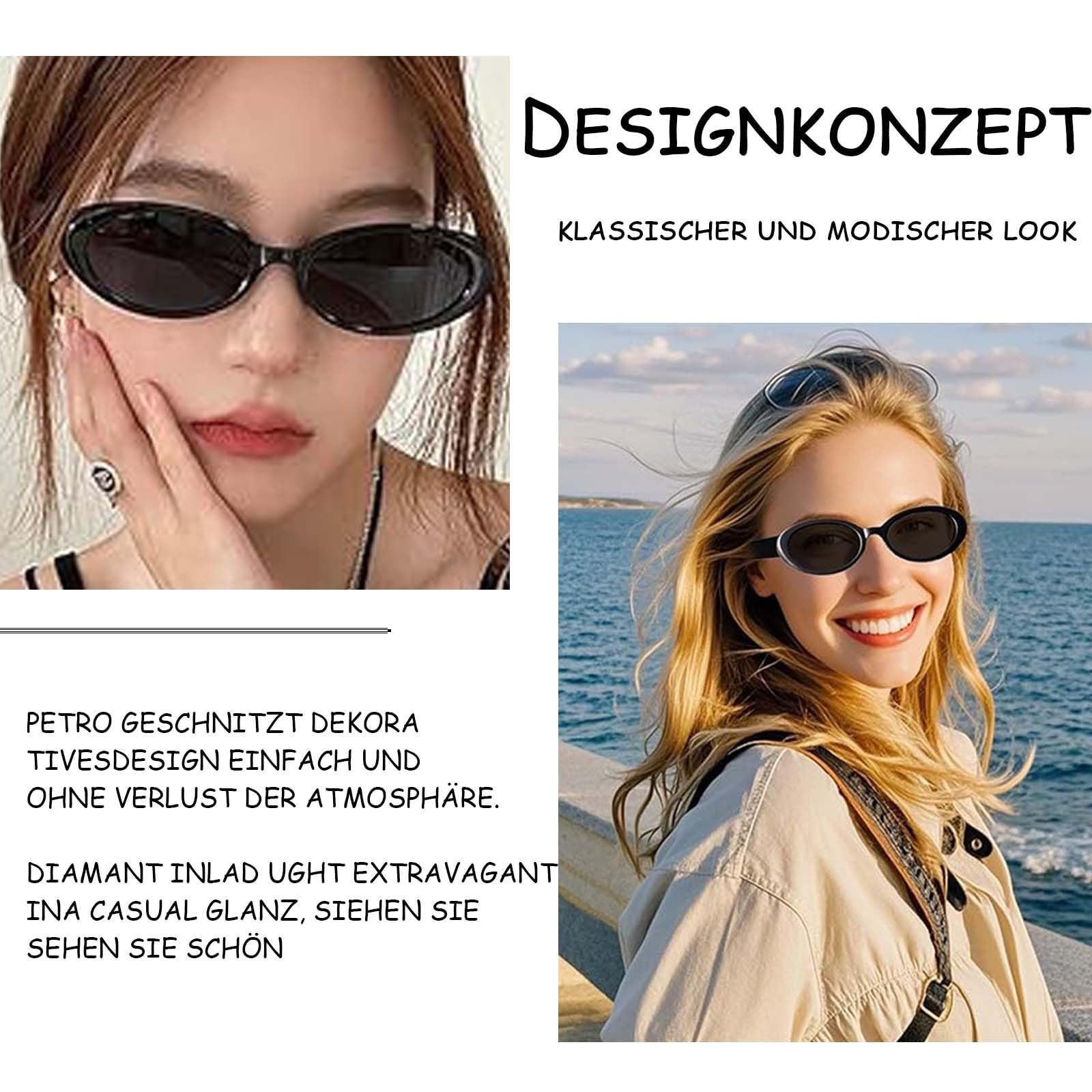 Набір 2 вінтажних овальних сонцезахисних окулярів, чорні, модні тонкі жіночі, чорний, фото №5