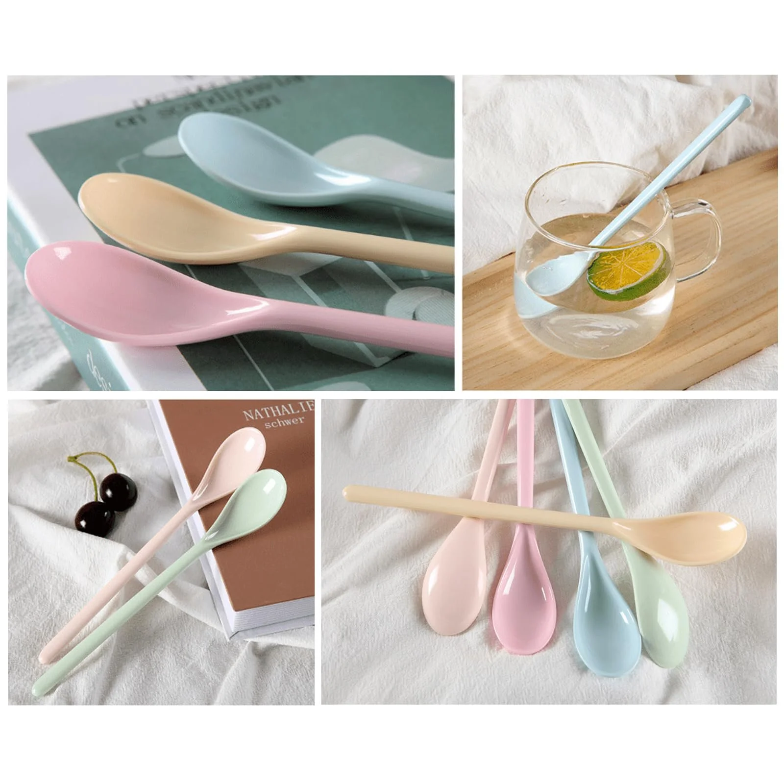 Ложки Raheem Набор 5 цветных пластиковых ложек, пластиковые ложки, длинные ложки, цветные длинные ложки для варенья, десертные ложки для кофе, многоразовые пластиковые ложки, суповые ложки для кофе, напитков, яиц, мороженого, йогурта, фото №7