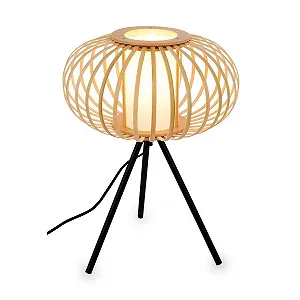 Настольная лампа BRILONER Bamboo бамбуковая деревянная прикроватная с кабельным выключателем E27 28 x 39.5 см - Фото 1