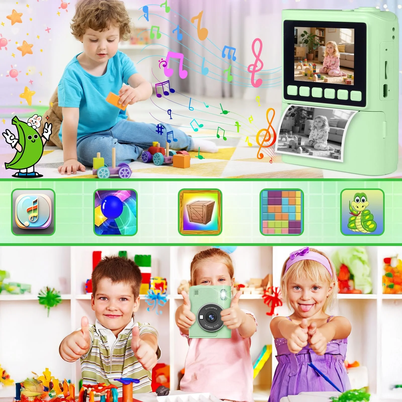 Детская фотокамера мгновенной печати 1080P HD 2.4 дюйма 32GB 6 рулонов бумаги, фото №6