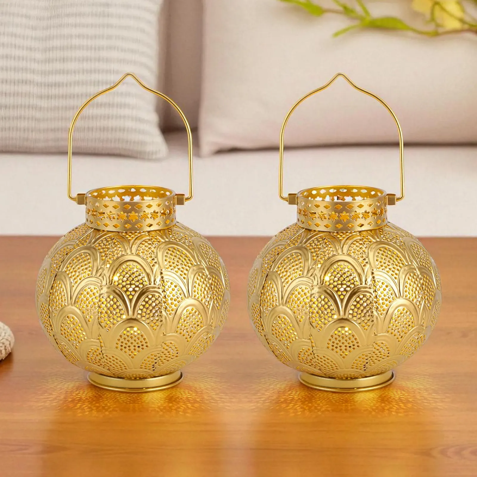 Настільна лампа TRIROCKS Набір з 2 шт. Марокканський стиль 18 см На батарейках Бездротова LED Gold, фото №6