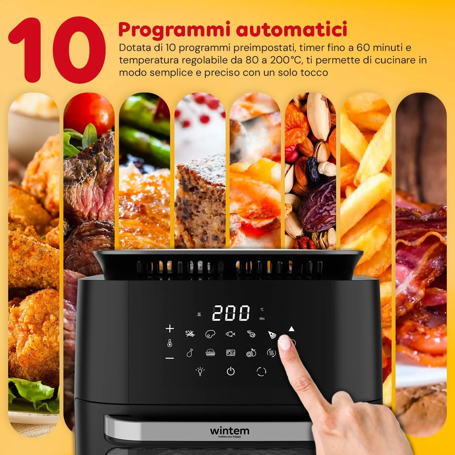 Мультипіч Wintem TurboFry XXL 12 л Сенсорний дисплей 12 програм з аксесуарами та книгою рецептів, фото №3