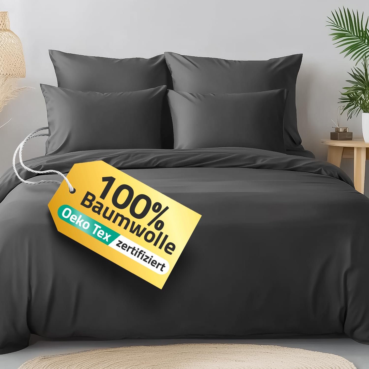 Постільна білизна Slummer 135 x 200 см, 2 предмети, антрацит - бавовняна, сіра: 1 підковдра + 1 наволочка 80 x 80 см, фото №1