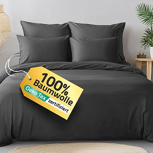 Постільна білизна Slummer 135 x 200 см, 2 предмети, антрацит - бавовняна, сіра: 1 підковдра + 1 наволочка 80 x 80 см - Фото 1