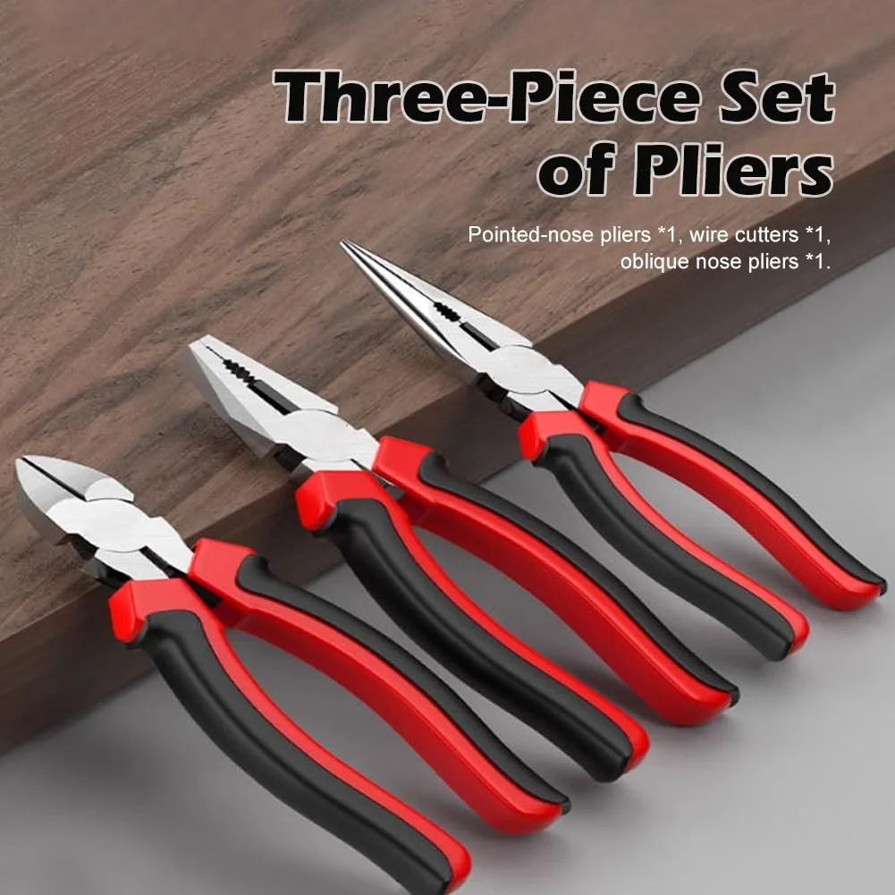 Набор плоскогубцев Комбинированные плоскогубцы, боковые кусачки, плоскогубцы с длинными губками 160 мм, Черный и Красный, фото №9