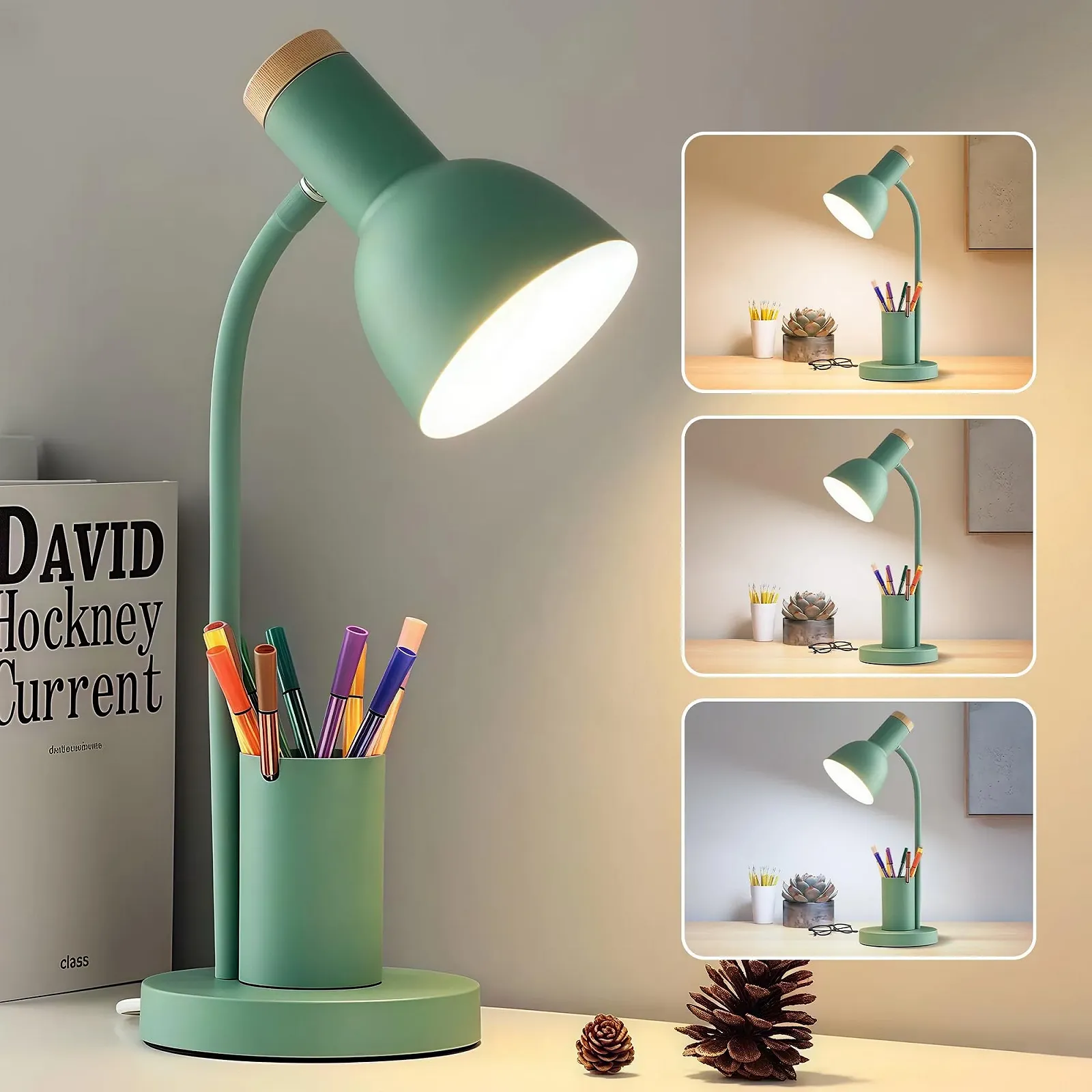 Настільна лампа LED З тримачем для ручок 3 режими кольору Металева Зелена, фото №1