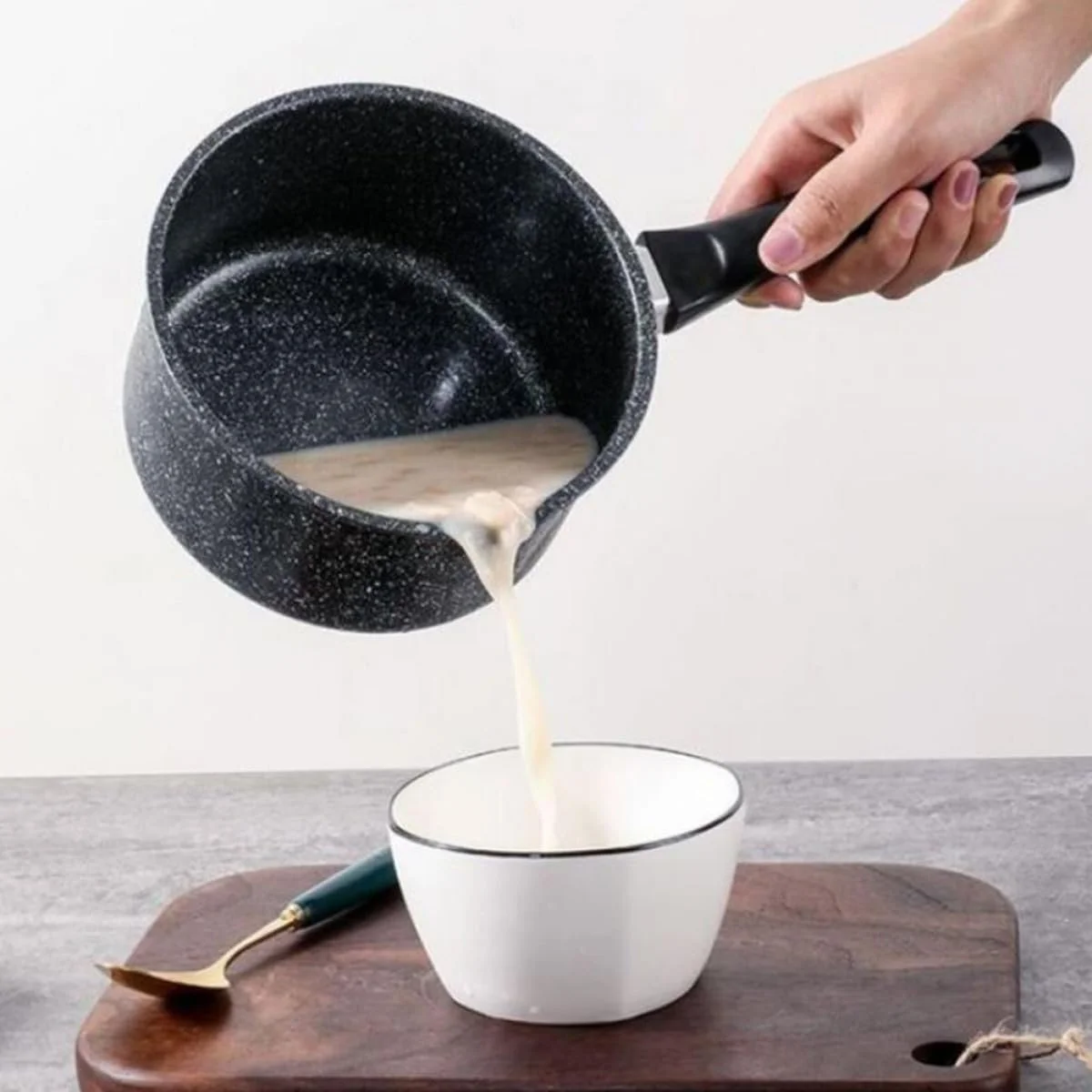 Ковш GLEAVI Medical Stone Milk Pan с антипригарным покрытием для индукционных и газовых плит без крышки, фото №5