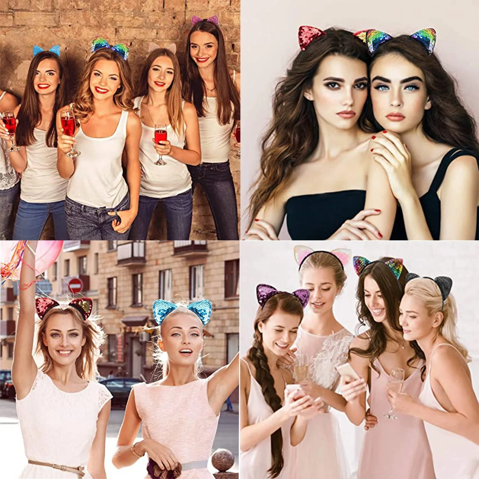 Обруч Вушка кота з блискітками, Набір з 8 штук, фото №2 Обруч Вушка кота з блискітками, Набір з 8 штук, фото №2