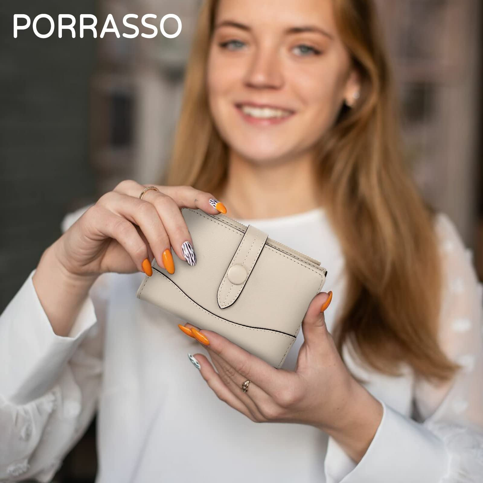 Кошелек PORRASSO Женский Маленький Модный Кожаный PU Держатель Кредитных Карточек Бежевый, фото №2