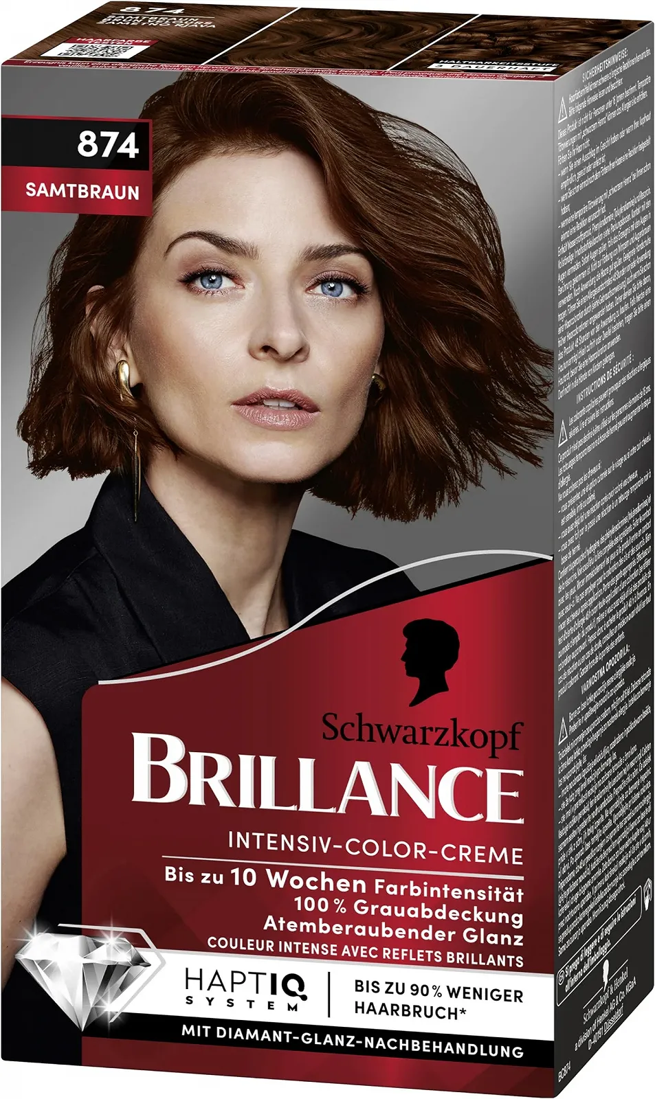 Крем-фарба для волосся Brillance Intensive Colour 874 Оксамитовий Коричневий, стійка, з діамантовим блиском та кондиціонером, 6 x 160 мл, фото №2 Крем-фарба для волосся Brillance Intensive Colour 874 Оксамитовий Коричневий, стійка, з діамантовим блиском та кондиціонером, 6 x 160 мл, фото №2
