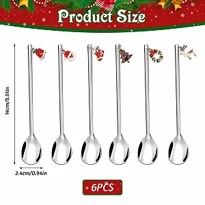 Набор рождественских ложек 6 шт, нержавеющая сталь, рождественская чайная ложка, рождественские столовые приборы, рождественская ложка для Рождества synthetic.ua - Фото 1