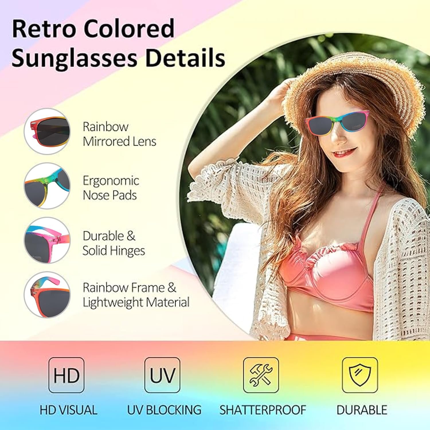 Сонцезахисні окуляри Ретро YUPDFGB Райдужні, фото №4