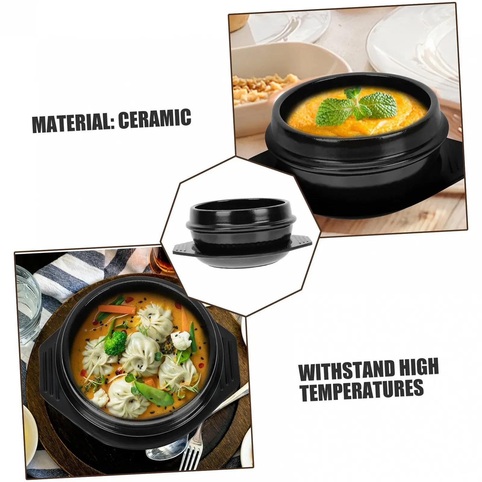 Керамическая кастрюля Lurrose термостойкая с подставкой прочная для медленного приготовления, фото №2