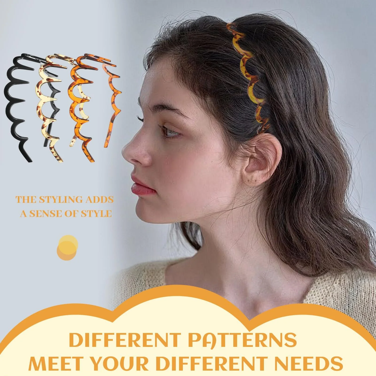 Обруч для волосся Zigzag, 6 шт, пластик, хвилястий, фото №6