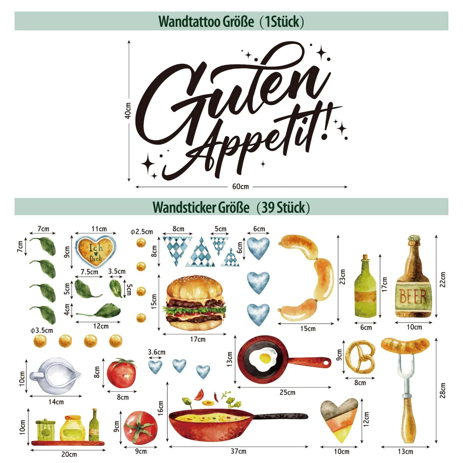 Наклейки на стену Набор 40 шт. Kitchen Bon Appetit Sausage Bread 60 x 40 см, фото №6