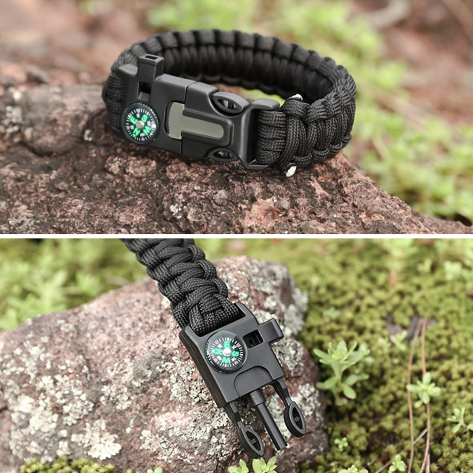 Браслет Paracord ABD, набір з 2 браслетів для виживання, із запальничкою, компасом, лезом, свистком, пряжкою, для активного відпочинку, такого як піші прогулянки, кемпінг, альпінізм, екстрений виклик тощо., фото №7