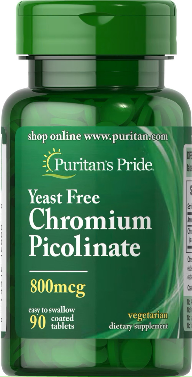 Хром Puritan's Pride Chromium Picolinate 800 mcg Yeast Free 90 Tablets, фото №1