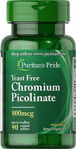 Хром Puritan's Pride Chromium Picolinate 800 mcg Yeast Free 90 Tablets - Фото 1