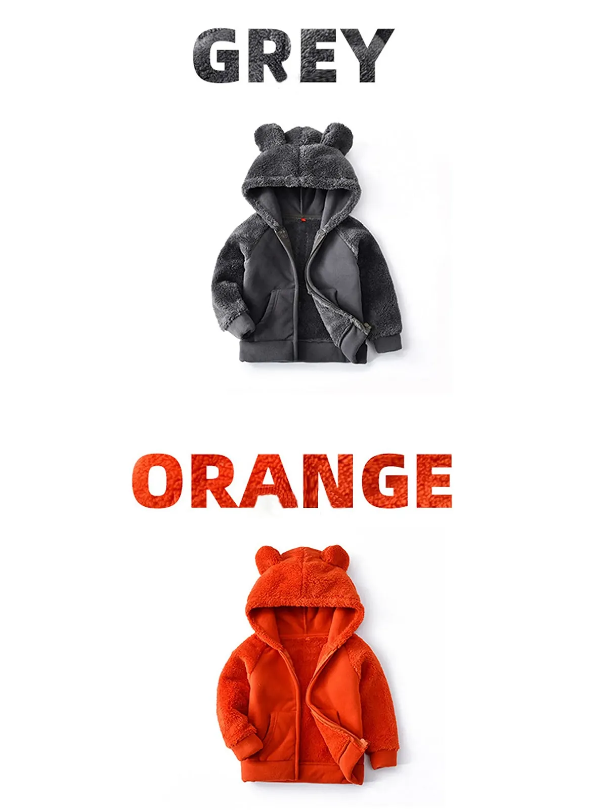 Флісова куртка з капюшоном Camilife для малюків, потовщена, на блискавці, з ведмежими вушками, фото №2