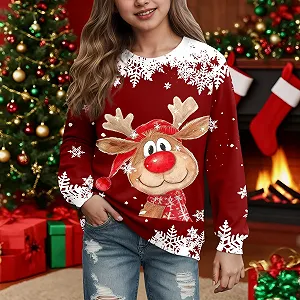 Рождественский свитер Детский Рождественский свитер с забавным рисунком Круглый вырез Длинный рукав Рождественская тематика synthetic.ua - Фото 1