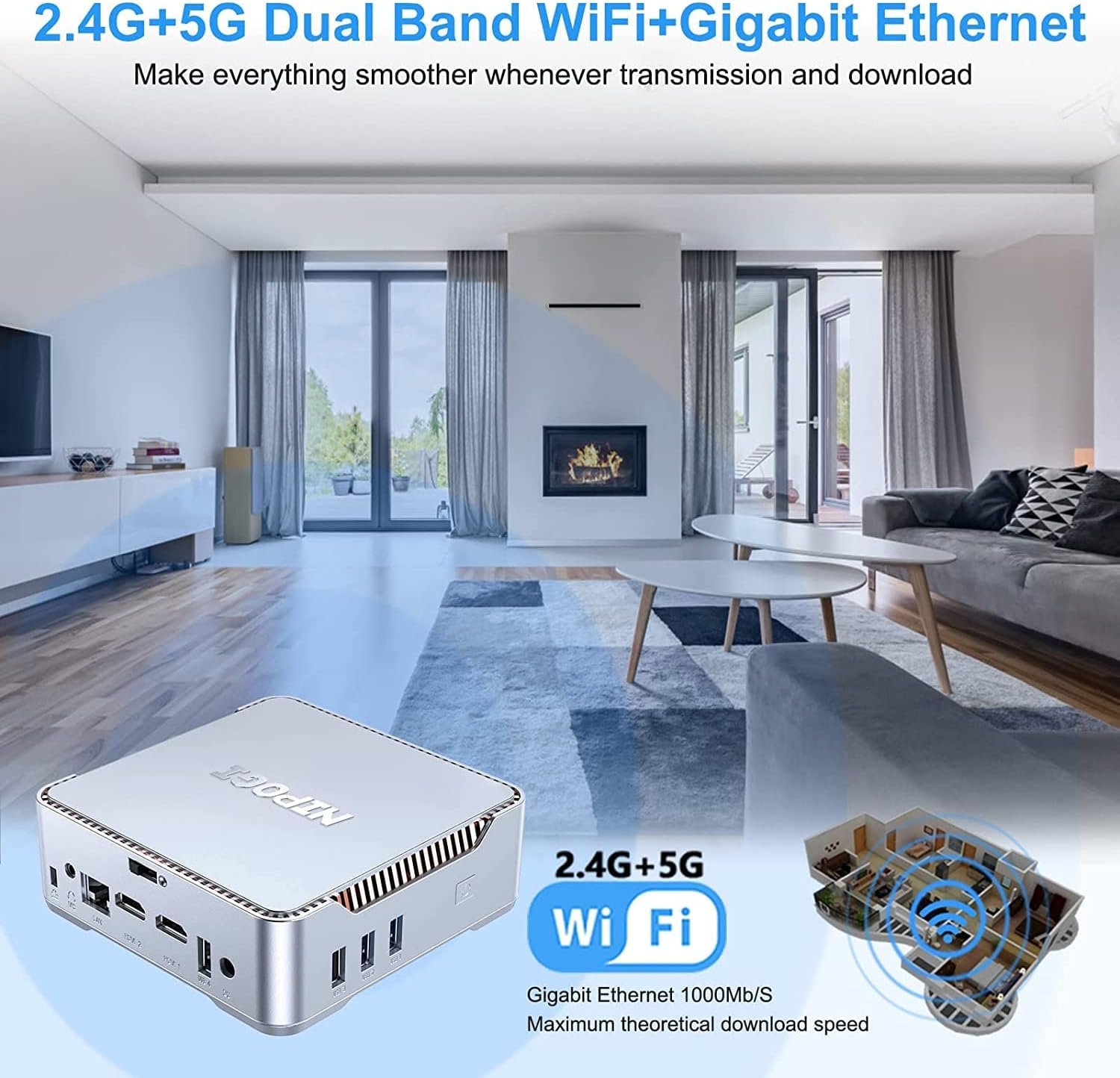 Мини ПК NiPoGi GK3V / Intel Celeron J4125 / RAM 8GB / SSD 256GB / 2 x HDMI / LAN / Wi-Fi 5 / Bluetooth 4.2 / Windows 11 / Серебристый, фото №6