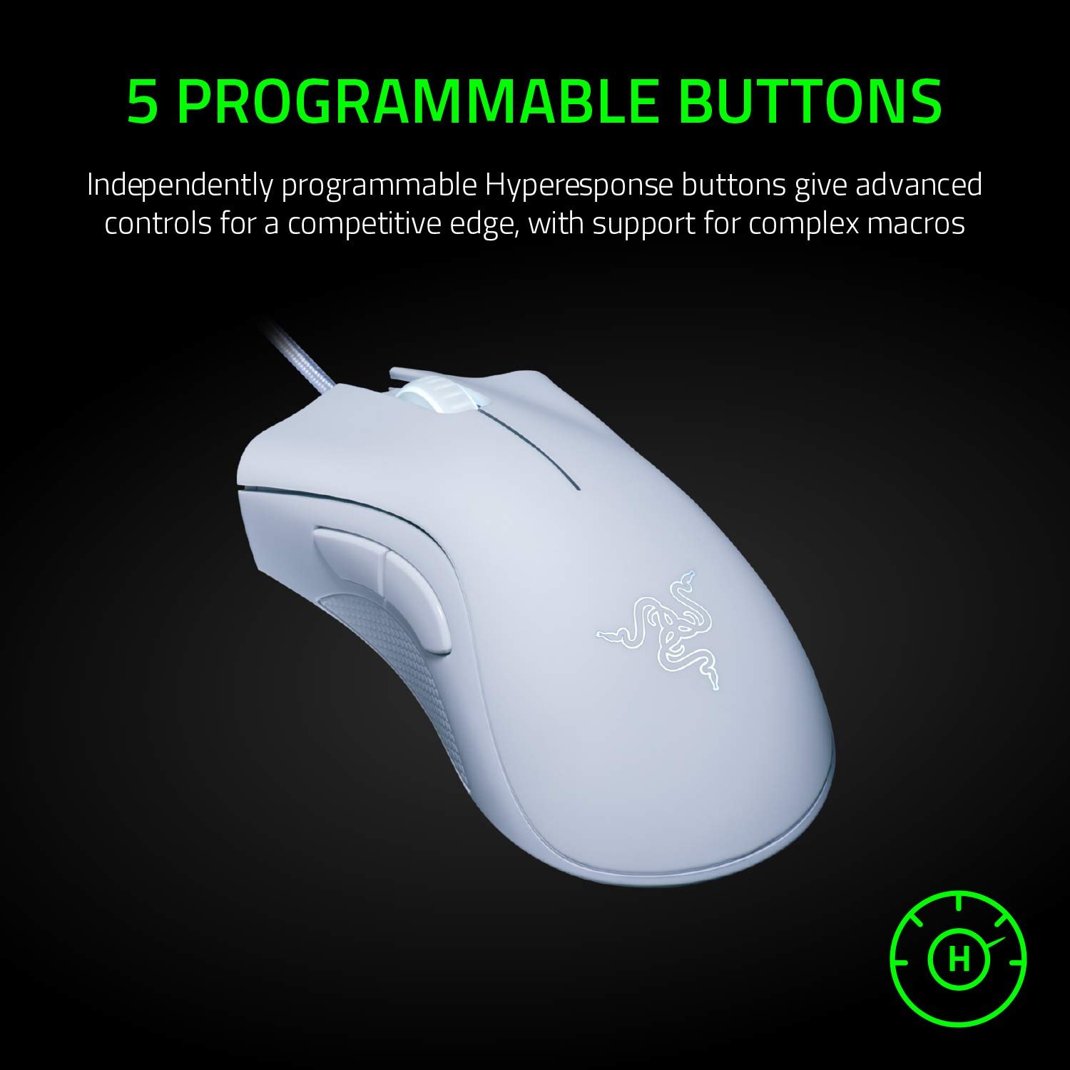Мышь проводная игровая Razer DeathAdder Essential (2021) с оптическим сенсором 6400 DPI (5 программируемых кнопок, эргономичная форма), белая, фото №6