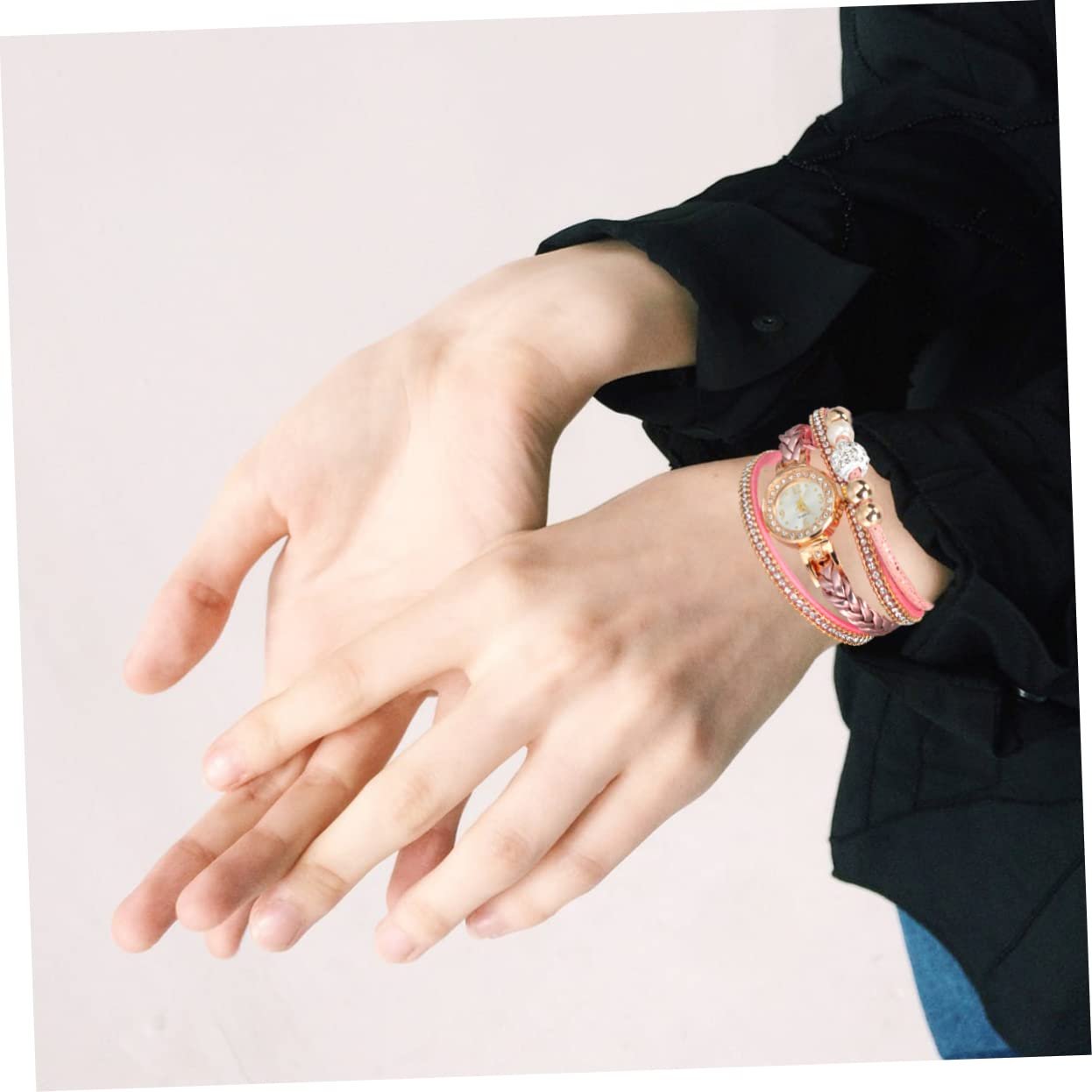 Кварцевые часы PartyKindom Женские Плетеный Браслет Розовый Модный, фото №4